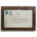 A Victorian Glasgow Burgess and Guild Brother certificate, awarded to William Clengan (?) on 4th