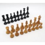 A Jaques' Staunton-style boxwood and ebony weighted chess set (complete), each king measuring