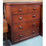 A Victorian beech two over three chest of drawers with turned handles on plinth base, 106cm high x