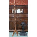 A lot to include 20th century beech hat and coat stand with barley twist column on quadrupedal base,