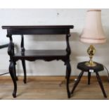 A lot comprising Victorian fold over card table, carved octagonal top stool and a brass table