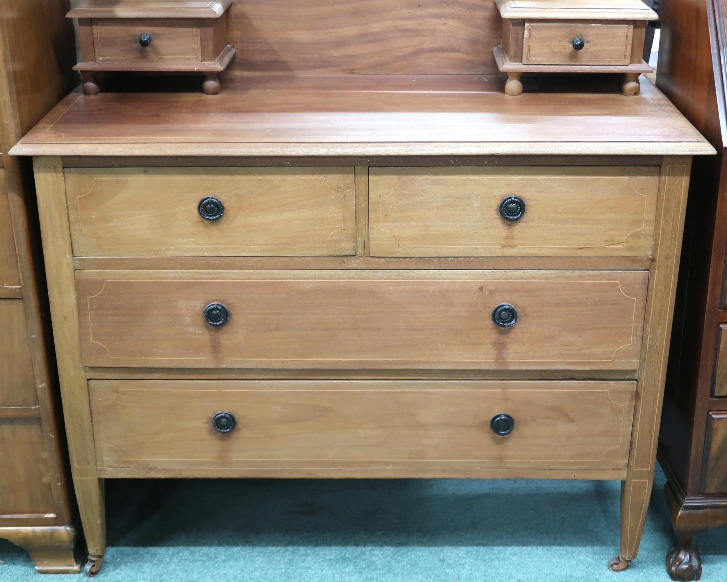 A lot comprising mirror backed dressing chest, 155cm high x 107cm wide x 48cm deep and mahogany - Image 3 of 4