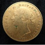 VICTORIA 1870 SYDNEY MINT 1 SOVEREIGN COIN  obverse young uncrowned Victoria facing left legend