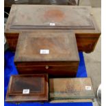 A brass bound rosewood writing slope, a mahogany teacaddy and other boxes Condition Report:No