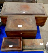 A brass bound rosewood writing slope, a mahogany teacaddy and other boxes Condition Report:No