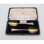 A cased pair of George III Old English pattern silver fruit spoons, probably by John Lambe, London
