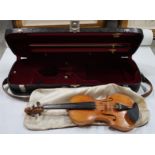 TWO PIECE BACK VIOLIN 35CM bearing label to the interior Joseph Anton Schuster, Geigen macher in