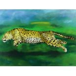 VALENTIN PETROV (RUSSIAN b.1966) JAGUAR ON THE HUNT Pastel on paper, signed lower right, 48 x 63cm