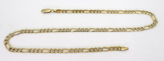 A 9ct gold Figaro chain necklace with white gold details, length 41cm, weight 11.7gms Condition