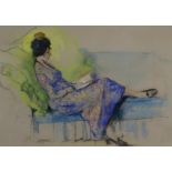 CONTEMPORARY SCHOOL READING LADY  Pastel on paper, 40 x 56cm Condition Report:Available upon