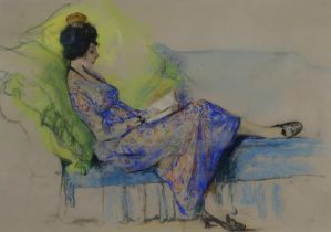 CONTEMPORARY SCHOOL READING LADY  Pastel on paper, 40 x 56cm Condition Report:Available upon