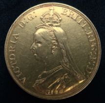 VICTORIA 1887 FIVE SOVEREIGN COIN 39.75 grams Gold 5 pounds (5 sovereigns), 1887. Obverse Jubilee