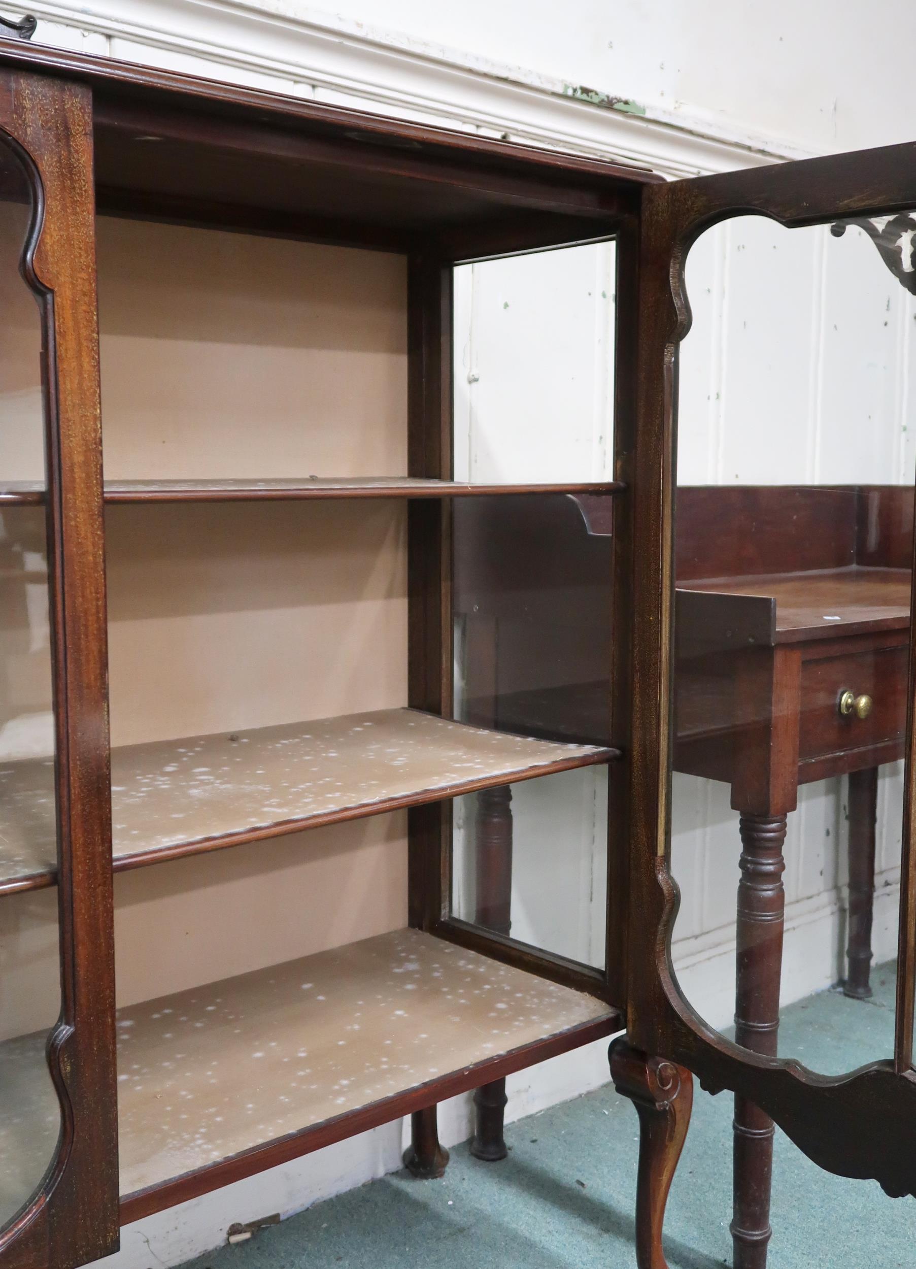 An early 20th century mahogany glazed display cabinet with pair of glazed doors on cabriole - Image 2 of 2