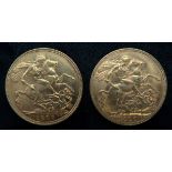 EDWARD VII  sovereign coins 1907 Sydney mint 8 grams and 1910 8 grams (2) Condition Report:Available