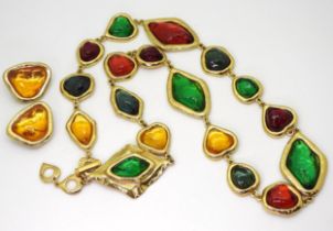 A vintage Yves St. Laurent plastron necklace, designed by Robert Goossens, with large 'jelly like'