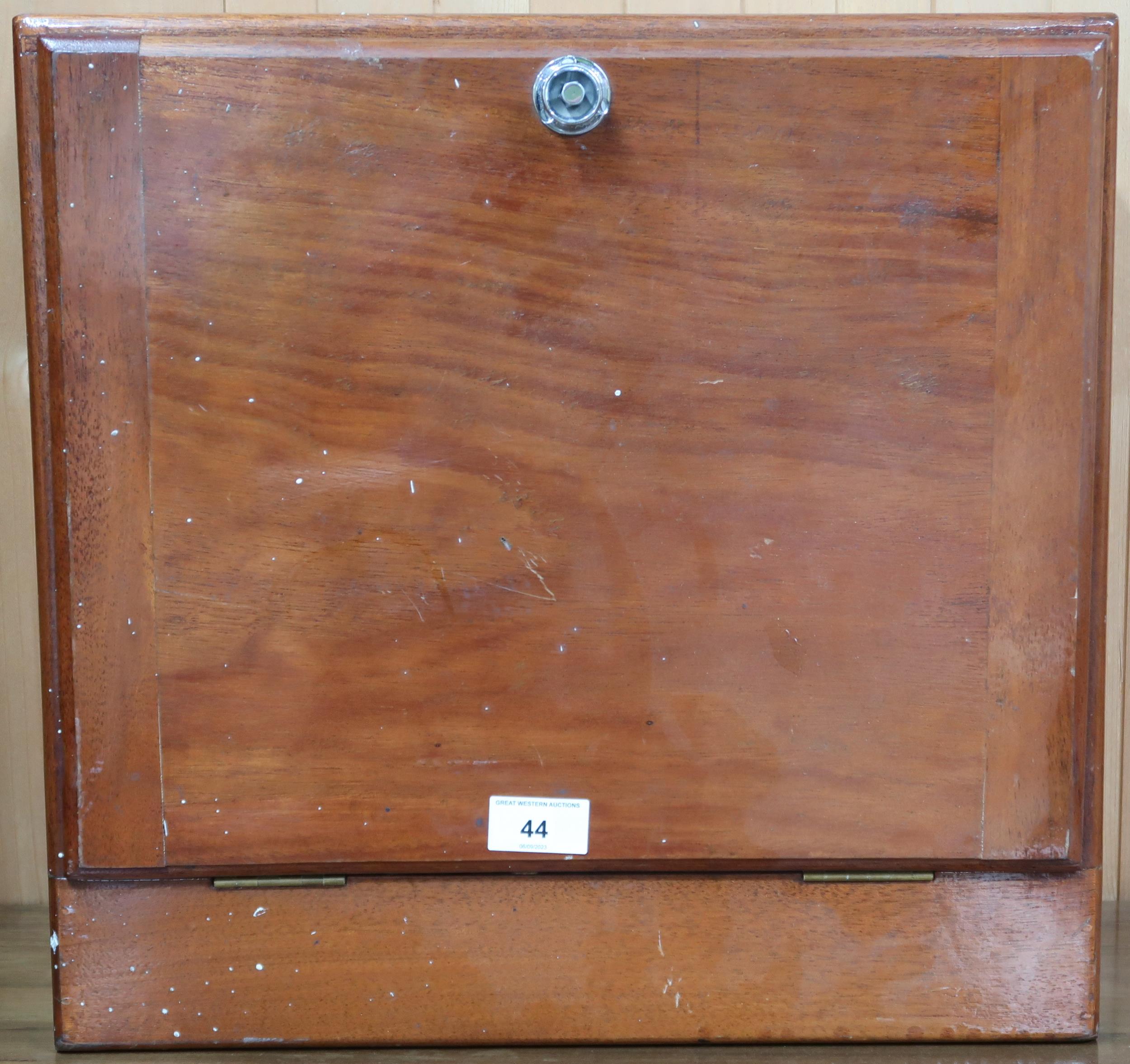 A Victorian mahogany and burr walnut veneered hall robe with two panel doors over two long drawers - Image 5 of 5