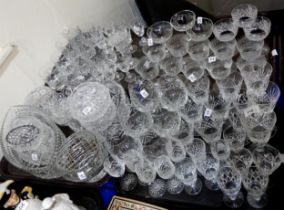 Ten etched champagne cocktail glasses, together with Edinburgh crystal drinking glasses and other