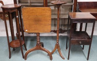 A lot comprising 19th century two tier washstand, tilt top occasional table on tripod base, two tier