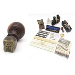 An interesting mixed lot, to include a desk seal with brass matrix engraved with a thistle and