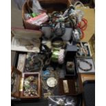 A box full of vintage costume jewellery to include statement beads, to include turquoise, glass,