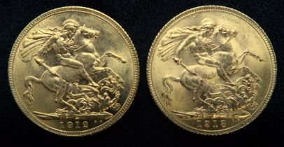 GEORGE V sovereign coins 1912 8 grams and 1913 8 grams (2) Condition Report:Available upon request