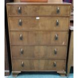 An early 20th century walnut veneered five drawer chest, 115cm high x 85cm wide x 49cm deep