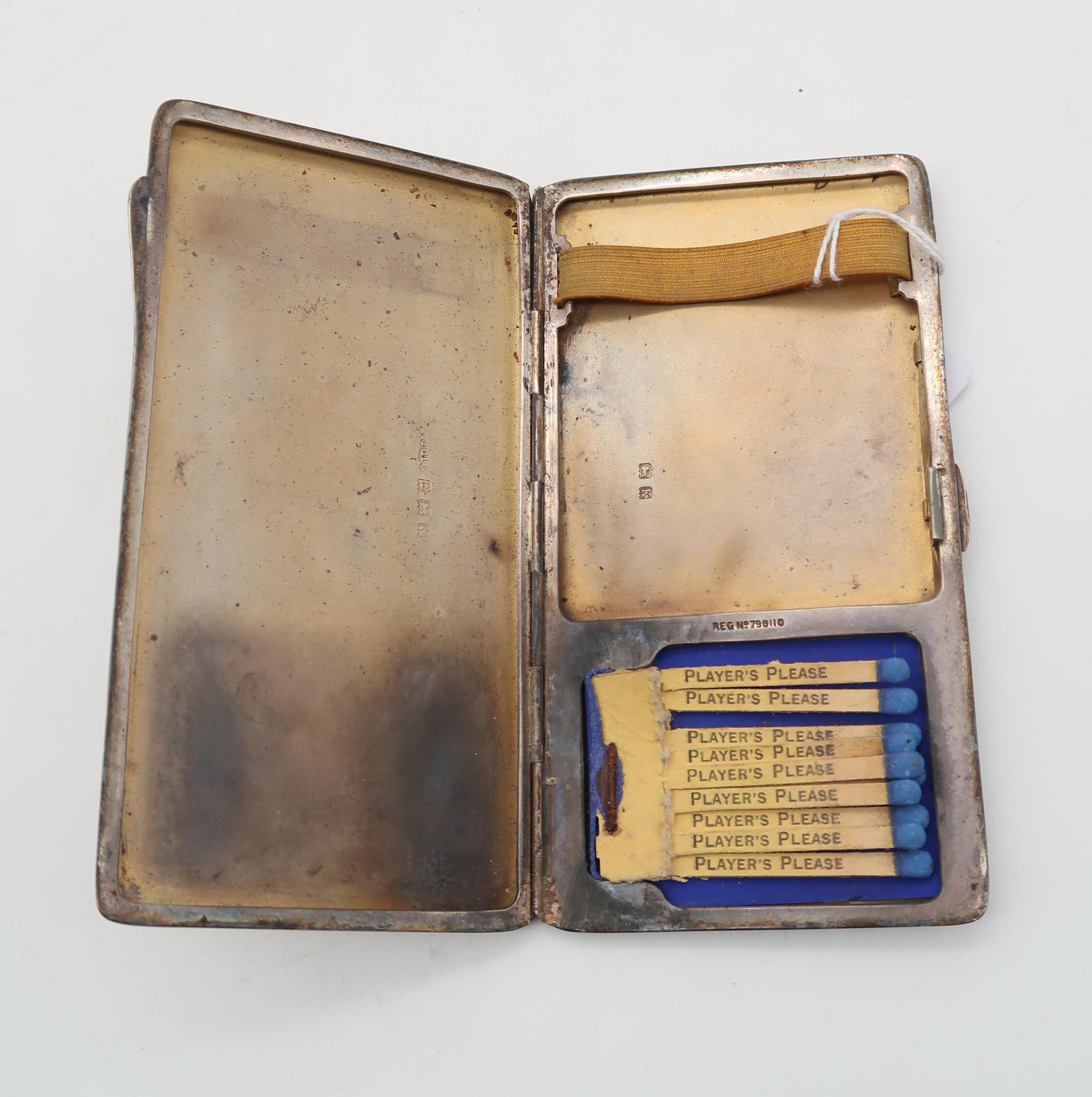 A George V silver cigarette case, by Samuel M Levi Ltd, Birmingham 1935, with engined turned - Image 3 of 3