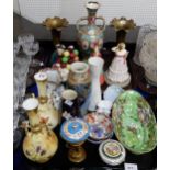 A Sevres style lidded pot and gilt metal stand, a satsuma vase, a Royal Doulton Balloon Lady,