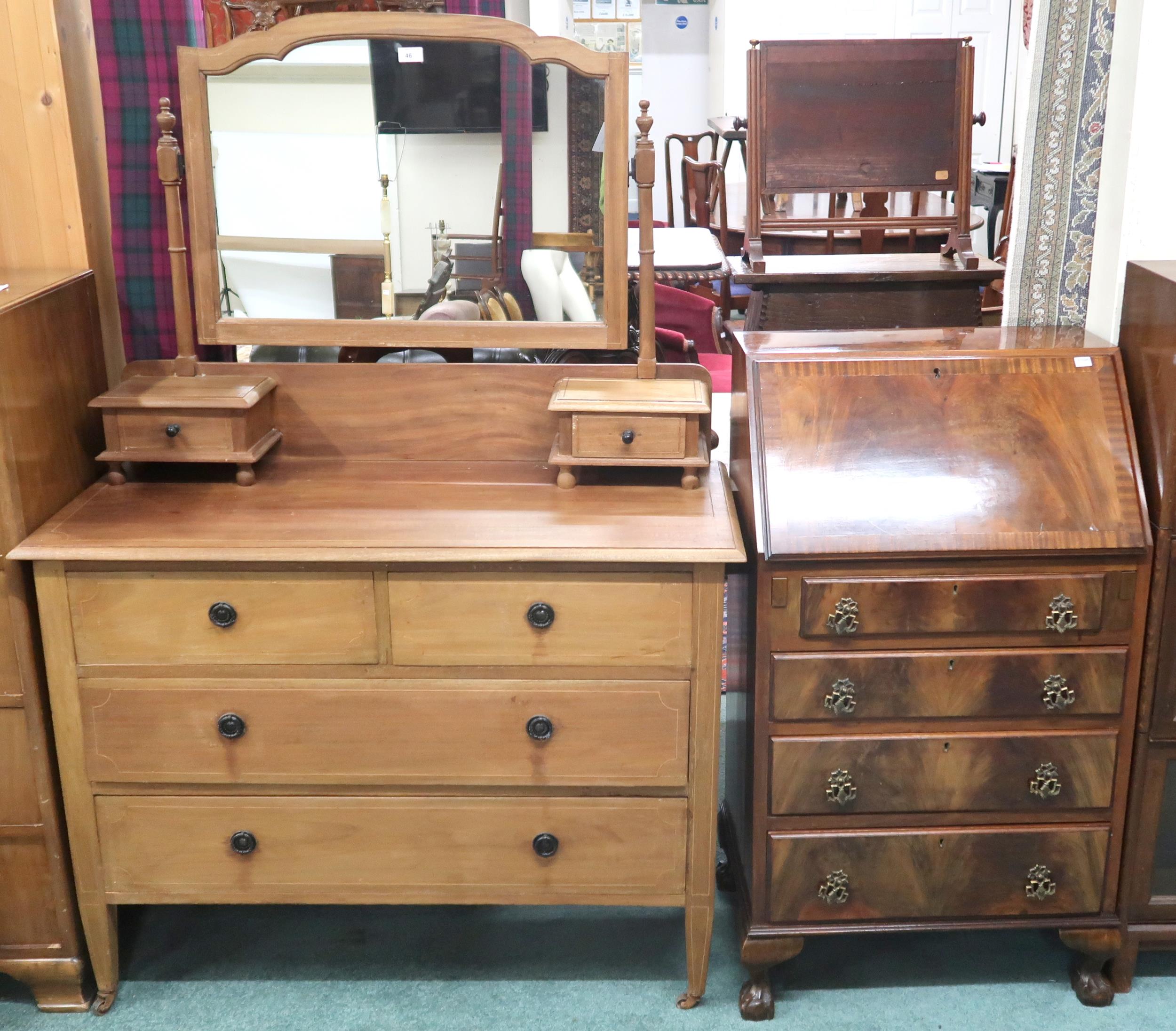 A lot comprising mirror backed dressing chest, 155cm high x 107cm wide x 48cm deep and mahogany