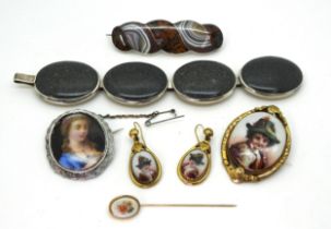 A white metal Scottish agate brooch, a grey pebble bracelet by James W. Potter & Sons of Hampshire