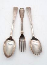 A pair of George III silver Old English pattern salad servers, by Richard Crossley, London 1813, and