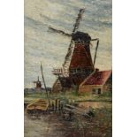 CONTINENTAL SCHOOL Windmill, oil on canvas, 22 x 15cm and a pair of landscape oils (3) Condition
