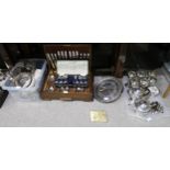 A collection of EPNS including a set of goblets, a four piece tea service, souvenir spoons, a