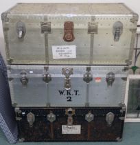 A lot of three metallic travel trunks (3) Condition Report:Available upon request