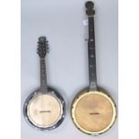 ARTHUR TILLEY an English five string 17 fret banjo with an engraved brass rim and mother of pearl