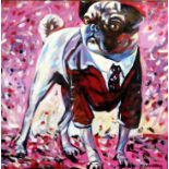 JOE HARROLD (CONTEMPORARY SCHOOL) DISCO PUG Oil on canvas, signed lower right, 60 x 57cm Condition