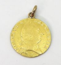 A 1791 gold spade guinea, with soldered on jump ring and bail, weight together 8.7gms Condition