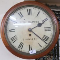 A 19th century circular station style Benjamin Harral of Barnsley wall clock with painted dial