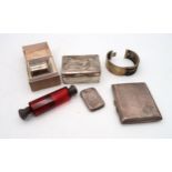 A collection of silver and white metal including a silver cigarette case, by F H Adams & Co,