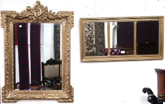 A lot comprising 20th century gilt framed bevelled glass pier mirror, 102cm high x 73cm wide, gilt