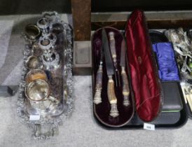 A collection of silver and EPNS including a four piece silver collared horn carving set, by Joseph