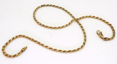 A 9ct fancy link diamond cut rope chain necklace, length 39cm, weight 8.2gms Condition Report:
