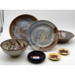 A pair of coasters, together with Moorcroft Pomegranate trinket dish, and four pieces of studio
