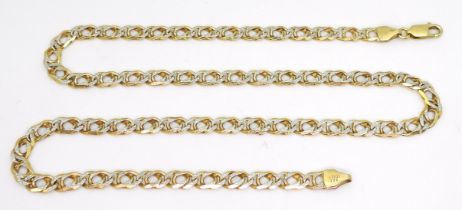 A 9Kt gold curb Italian-made curb chain necklace with white gold details, length 46cm, 13.6gms