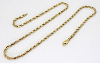 A 9ct gold Italian-made fancy rope chain necklace, length 46cm, weight 12.2gms Condition Report: