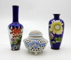 A Japanese ginbari cloisonne vase, of baluster form, with decoration of flowers, in the style of