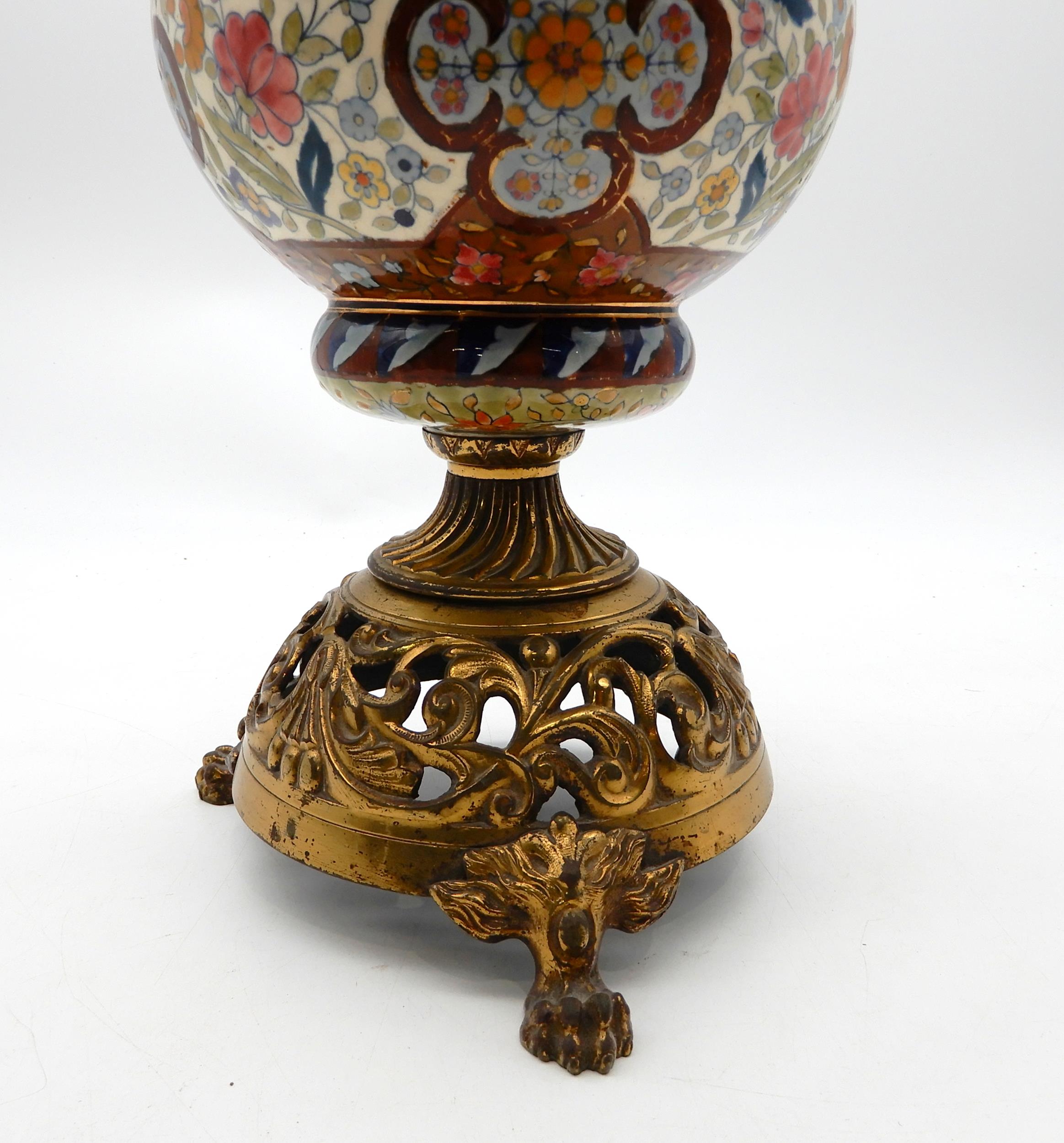 A pottery oil lamp base in the style of Zolnay with brass base together with a large Mattlach ewer - Image 2 of 2