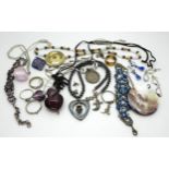 A silver bracelet and earring set, signed Laurel, a silver amethyst bracelet,  silver kangaroo and