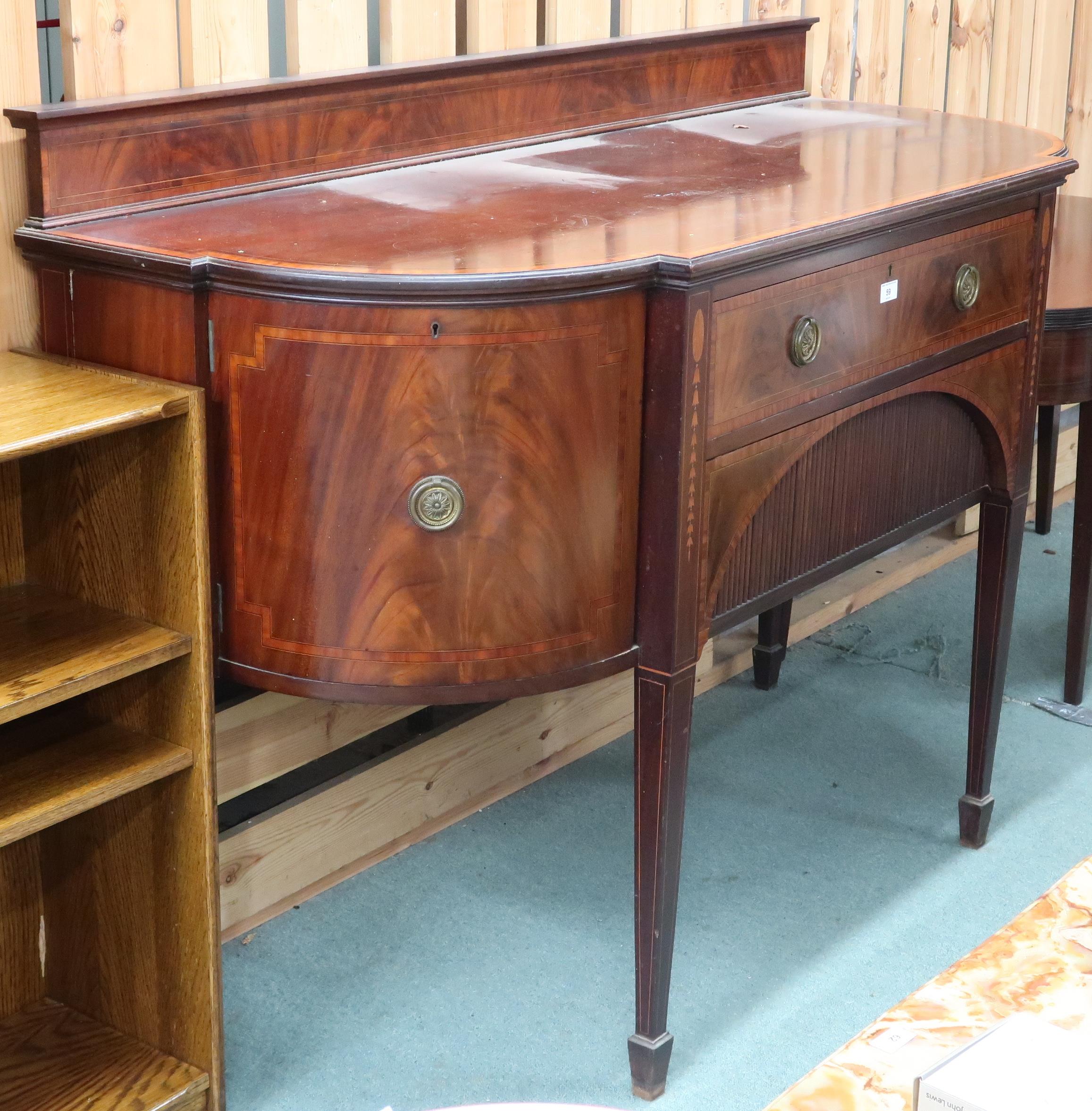 A 19th century mahogany sideboard with central long drawers flanked by bowed cabinet doors on square - Image 3 of 3