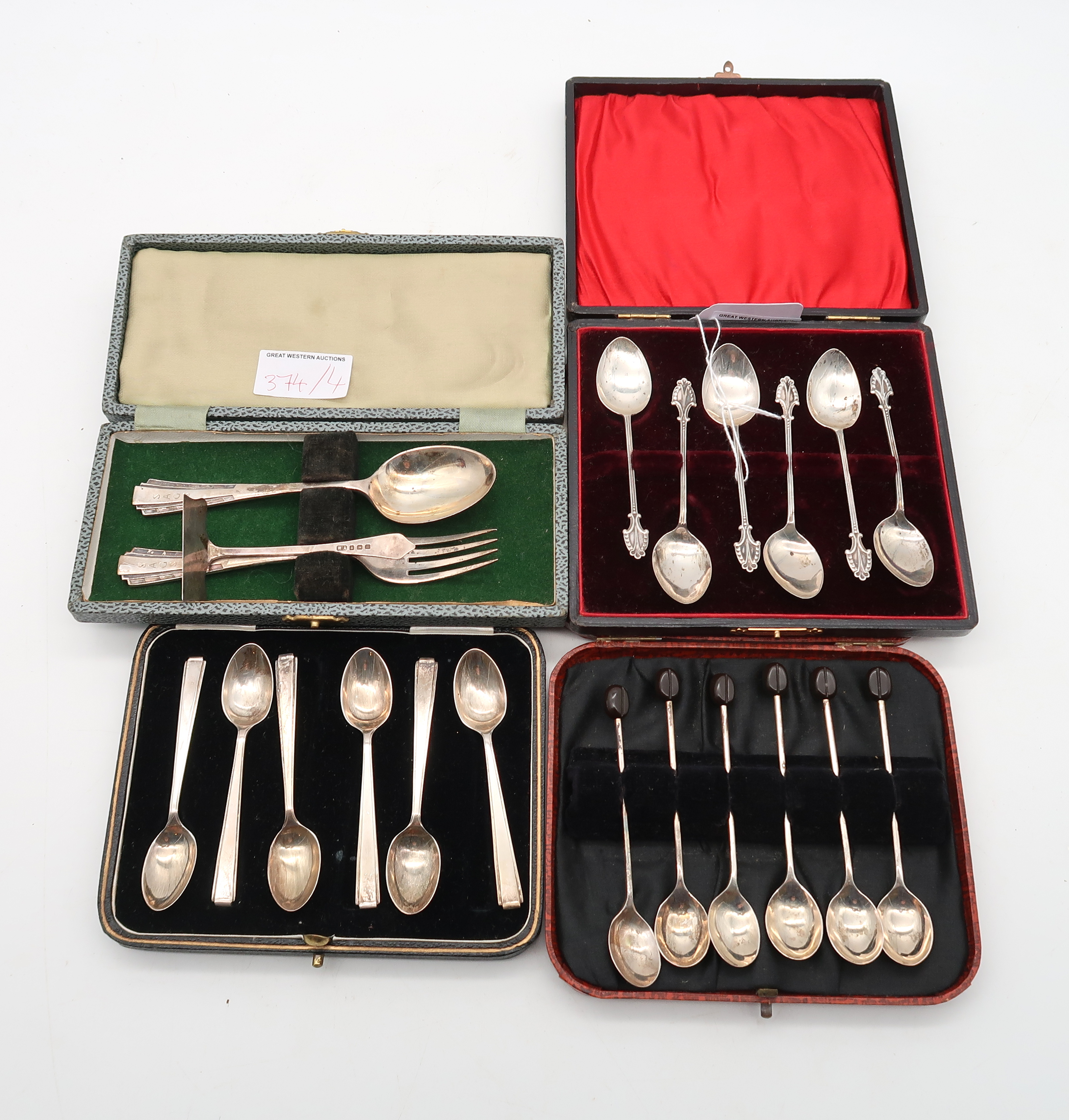 A silver christening set, by Atkins Brothers, Sheffield, a cased set of silver coffee spoons by